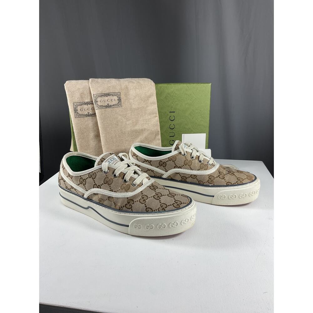 Gucci 'Gg' Brown Textile Tennis Sneakers Size 8 - Picture 2 of 16